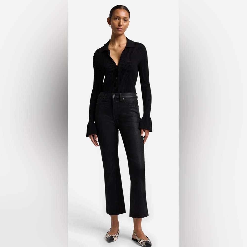 NWT 7 for All Mankind Black HIGH WAIST SLIM KICK Coated Denim Jeans Size 32